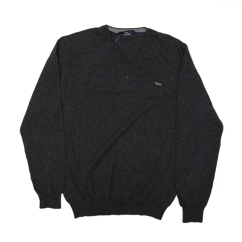 HARMONT & BLAINE Jumper Grey Wool V-Neck Mens L
