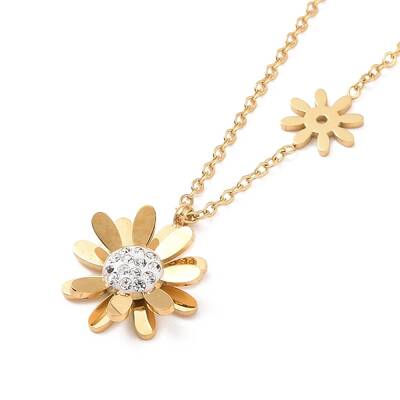 Crystal Rhinestone Flower Pendant Necklace
