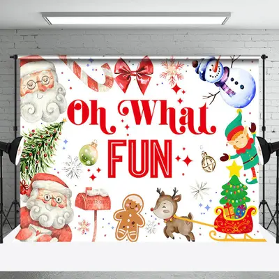 Oh What Fun Santa Claus Snowman Christmas Backdrop - Aperturee