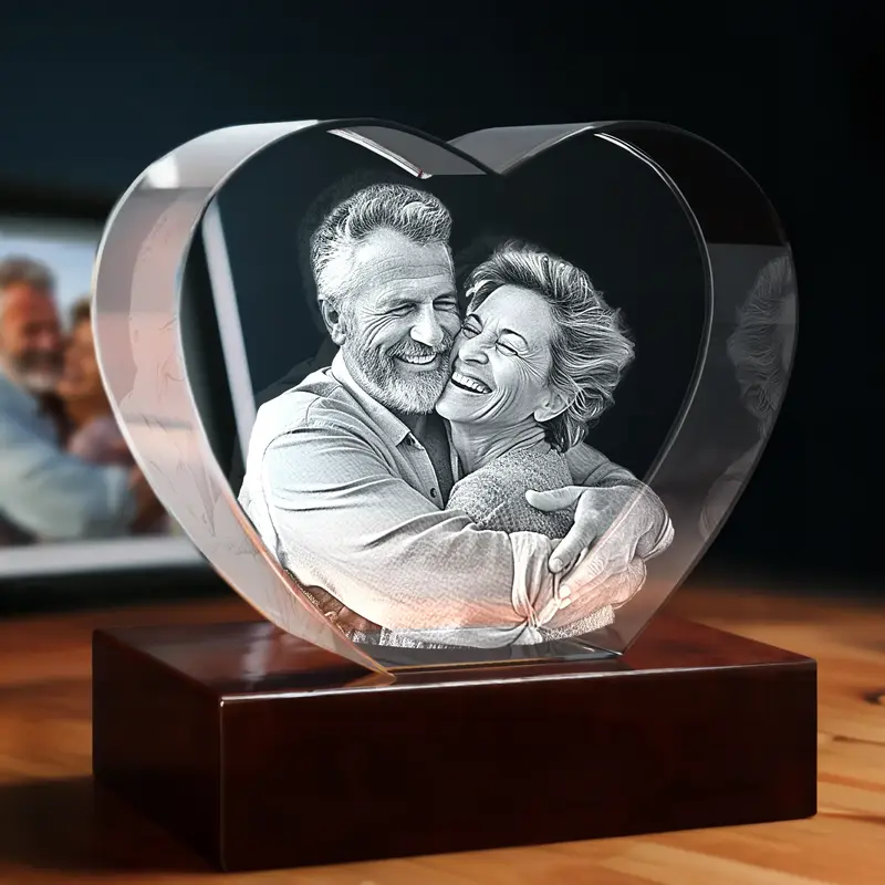 3D Memory Crystal™ - Tabletop - Heart - For Him-4K HD / Small