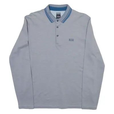 HUGO BOSS Mens Polo Shirt Blue Long Sleeve L