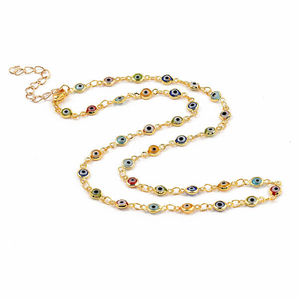 Brass Evil Eye Lampwork Link Chain Necklaces