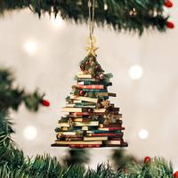 Christmas Halloween Tree Shaped Bookshelf Pendant, 2 Counts/set Book Stacking Pattern Decoration, Bookshelf Decor Ornaments, ...