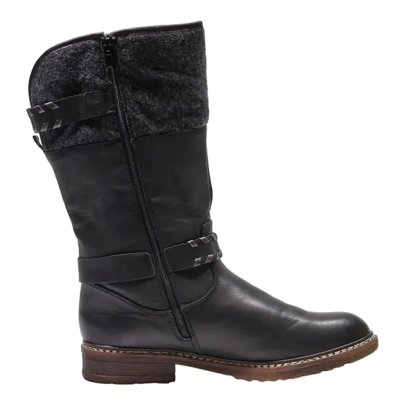 RIEKER High Boots Black Leather Womens UK 9