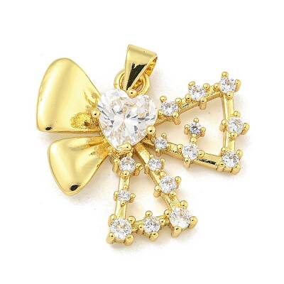 Bowknot Rack Plating Brass Clear Cubic Zirconia Pendants