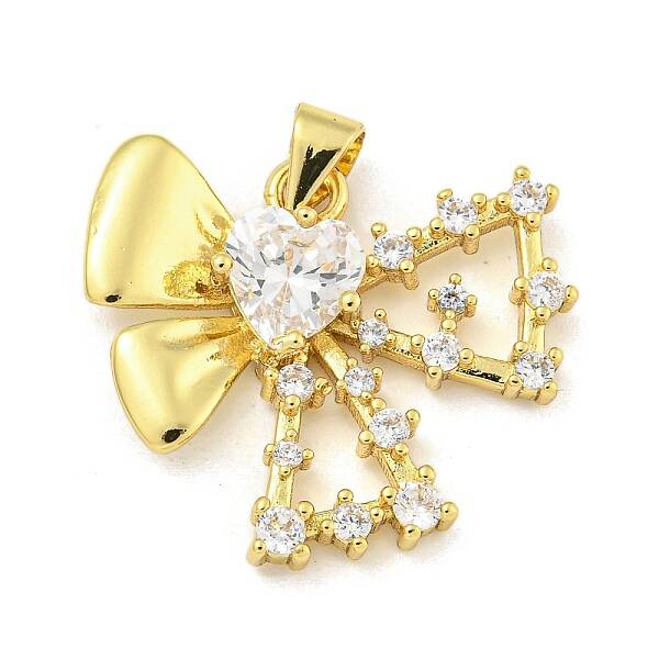 Bowknot Rack Plating Brass Clear Cubic Zirconia Pendants