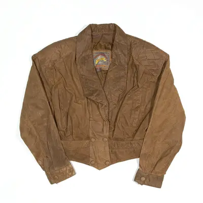 ADVENTURE ROUND Jacket Brown 90s Leather Biker Womens M