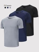 Men's Round Neck Raglan Sleeve Sports Tee, Athletic Style Streetwear Quick Drying Breathable Sporty Crew Neck Short Sleeve T-...