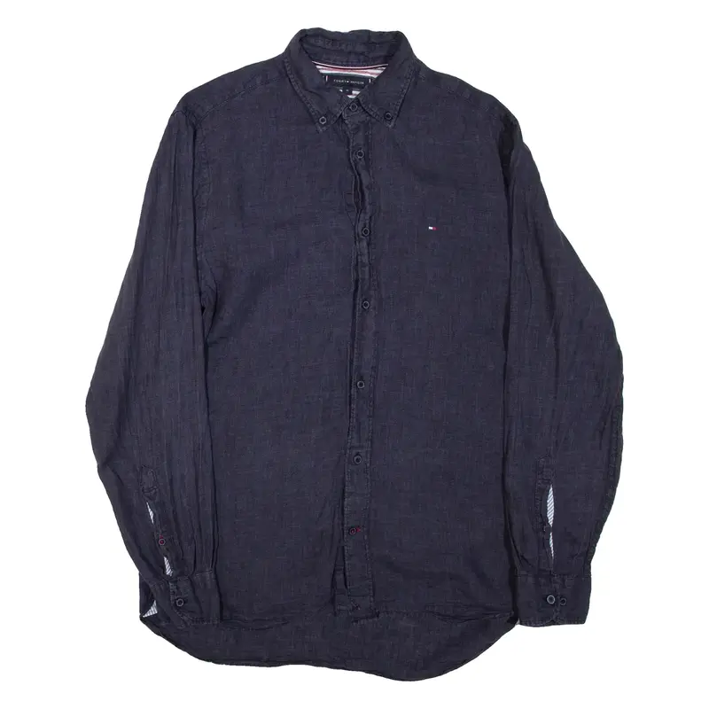 TOMMY HILFIGER Mens Plain Shirt Blue Long Sleeve M