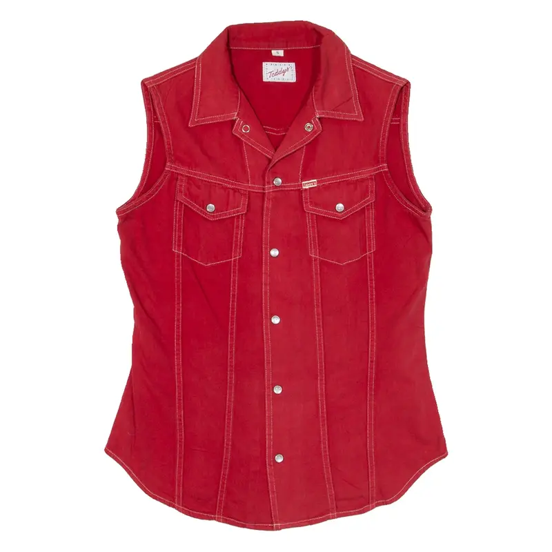 TEDDY'S Mens Denim Shirt Red Sleeveless S