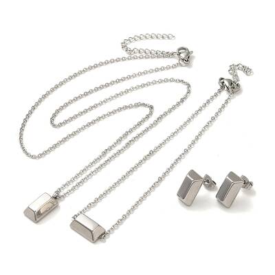 Non-Tarnish Rectangle 304 Stainless Steel Pendant Necklaces & Bracelets & Stud Earrings Sets for Women
