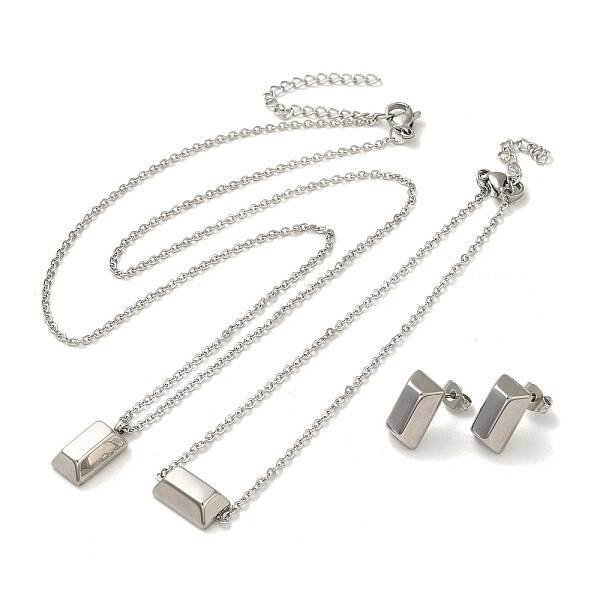 Non-Tarnish Rectangle 304 Stainless Steel Pendant Necklaces & Bracelets & Stud Earrings Sets for Women