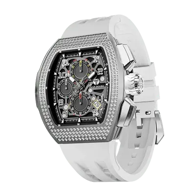 TSAR BOMBA Men's Quartz Watch | White | Atomic TB8214 | Cubic Zirconia Bezel | Luxury Sport Watch | 50M Waterproof Sapphire G...