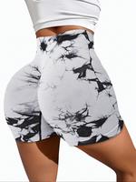 Women's Tie Dye Print Ruched High Waist Sports Shorts, Sporty Comfy Breathable Skinny Shorts for Gym Workout Running, Gym Sho...