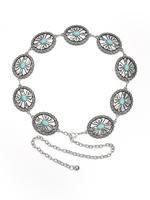 Women's Boho Style Turquoise Texture Decor Chain Belt, Trendy Retro Chain Belt, Chic Vintage Clothes Accessories for Daily & ...