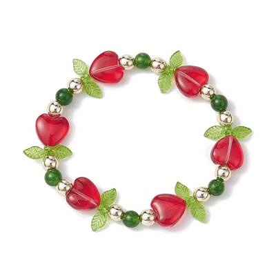 Heart Flower Dyed Natural TaiWan Jade & Acrylic Stretch Bracelet