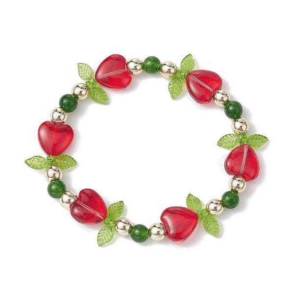 Heart Flower Dyed Natural TaiWan Jade & Acrylic Stretch Bracelet