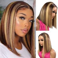 [New In] Wiggins Hair Straight Bob Wig Glueless 7x4 Lace Closure Wigs Human Hair Ready To Go Wig Honey Blonde Highlights with...