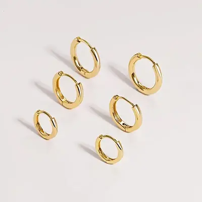 3 pairs 14k Gold Plated Huggie Hoop Earrings for Women - Minimalist Design in 3 Sizes - Perfect Gift for Women and Men - Avai...