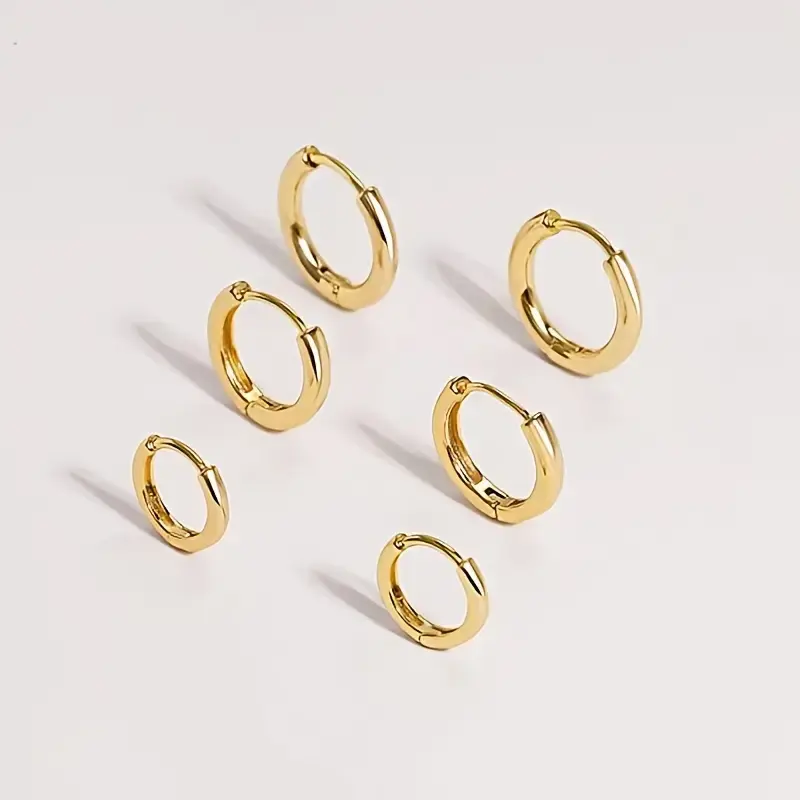 3 pairs 14k Gold Plated Huggie Hoop Earrings for Women - Minimalist Design in 3 Sizes - Perfect Gift for Women and Men - Avai...