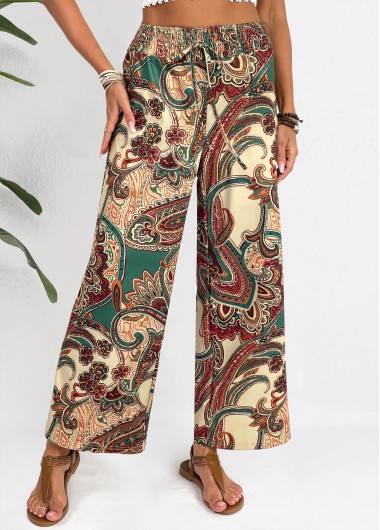 Modlily Light Camel Soft Tribal Print Wide Leg Pants - XL
