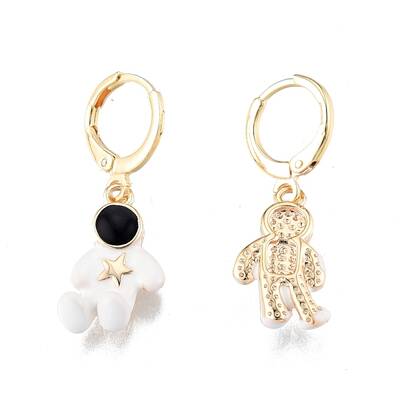 Enamel Spaceman Dangle Leverback Earrings