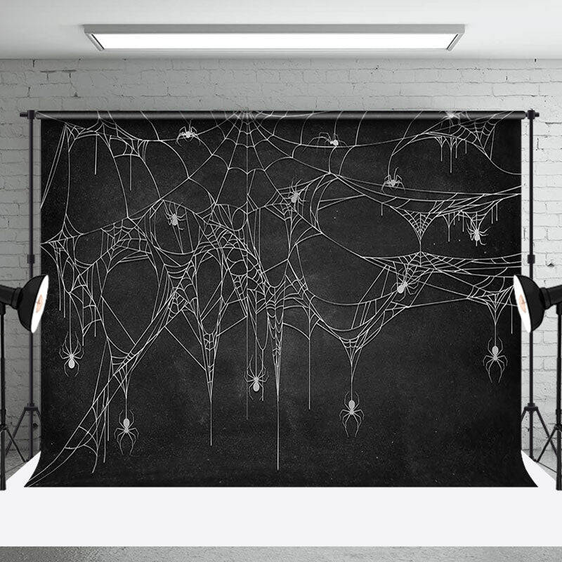Scary Black White Spider Web Backdrop For Halloween