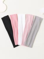 Solid Color Hair Band (5pcs), Casual Wide Elastic Pink Hair Band for Women & Girls, Minimalist Headwear Suitable for Daily Li...