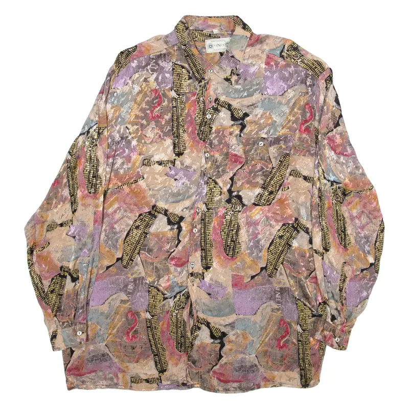 VINCI Mens Shirt Beige Crazy Pattern Long Sleeve L