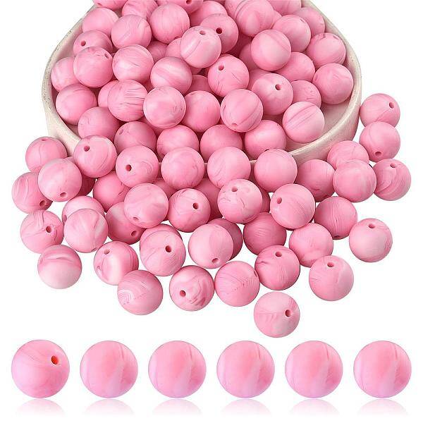 100Pcs Silicone Beads Round Rubber Bead 15MM Loose Spacer Beads for DIY Supplies Jewelry Keychain Making