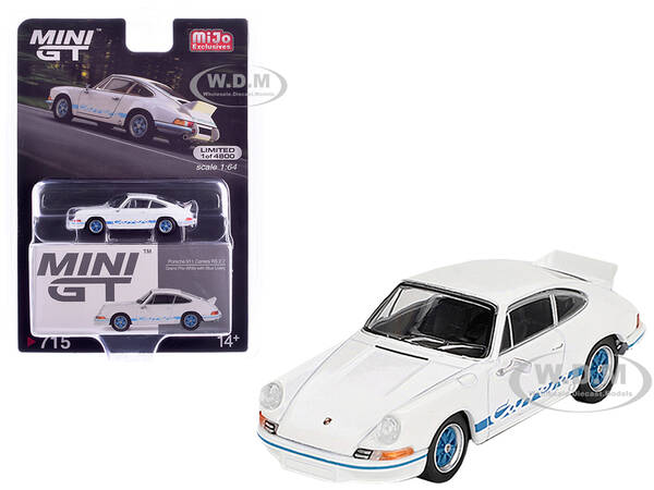 Porsche 911 Carrera RS 2.7 Grand Prix White with Blue Stripes and Wheels Limited Edition to 4800 pieces Worldwide 1/64 Diecas...