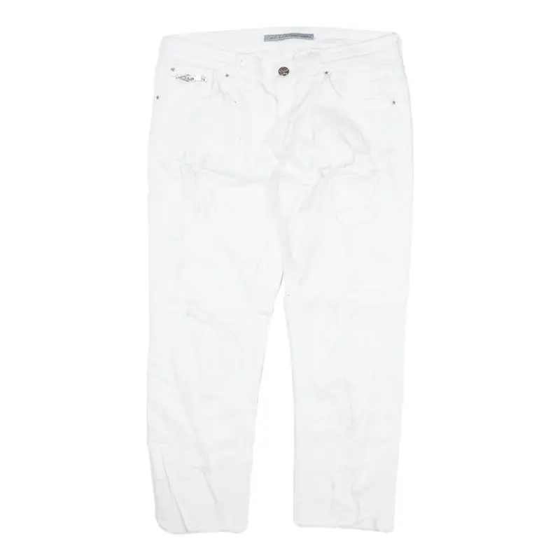 SILVIAN HENCH Distressed Jeans White Denim Regular Straight Womens W30 L23