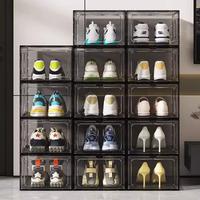 2-piece magnetic shoe box made of thick transparent plastic, foldable and stackable shoe rack, free combination, storage box ...