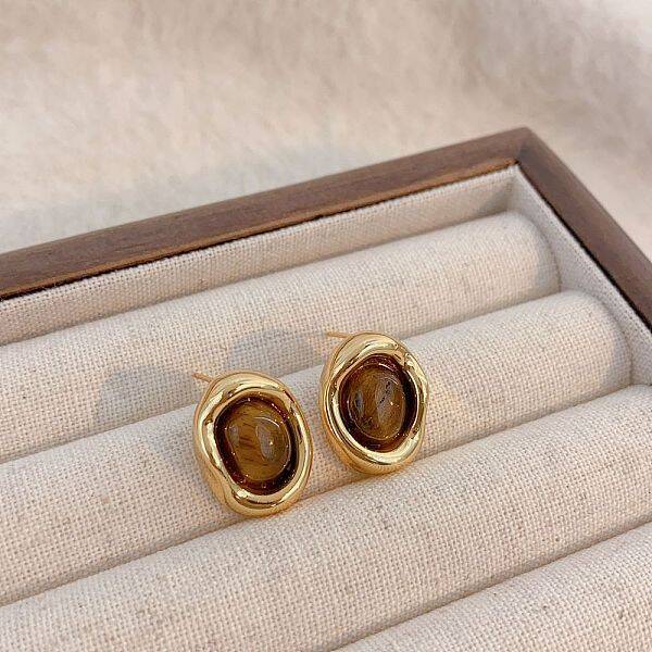 Brass Tiger Eye Stud Earrings