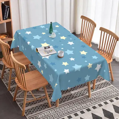 Aperturee Cute Stars Blue Rectangle Tablecloth For Kids, 52x70 Inch, 30.82 USD, rectangle tablecloths, ZJY04625-A