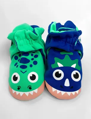 T-REX & TRICERATOPS NON-SLIP BABY BOOTIES | Size: 12-18M
