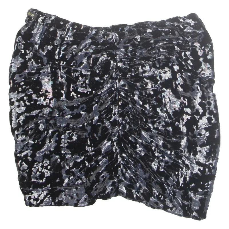 MAJE Ruched Womens Mini Skirt Black Short Silk Crazy Pattern M