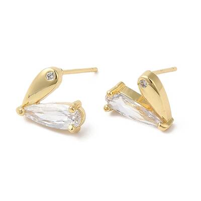 Heart Brass Micro Pave Cubic Zirconia Stud Earrings for Valentine's Day
