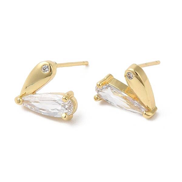 Heart Brass Micro Pave Cubic Zirconia Stud Earrings for Valentine's Day