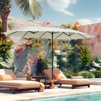 【15ft with Base&Light】ALPHA CAMP Extra Large Patio Umbrella with Solar LED Lights, Rectangular Outdoor Umbrella with Base...