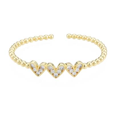 Cubic Zirconia Triple Heart Open Cuff Bangle