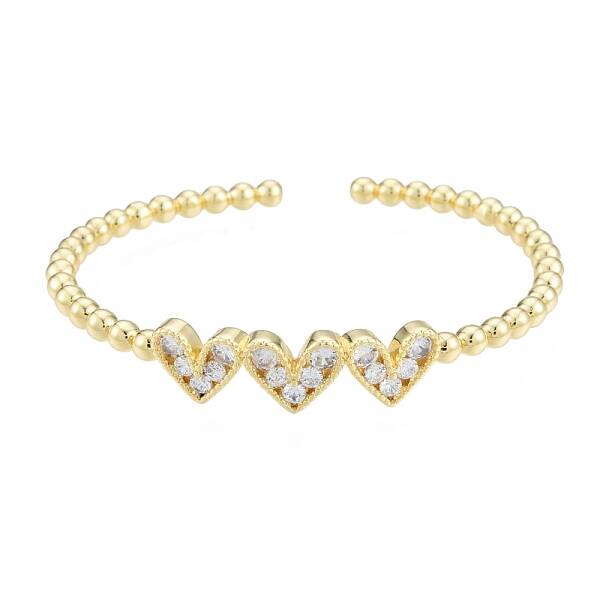 Cubic Zirconia Triple Heart Open Cuff Bangle