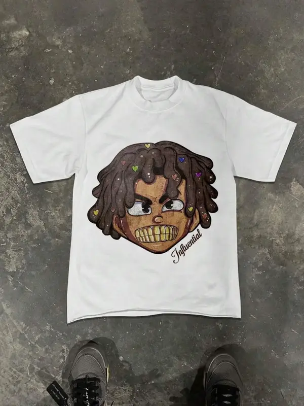 Men's Cartoon Figure & Letter Print Round Neck Tee, Regular Fit Casual Short Sleeve T-Shirt for Summer, Men's Top for Daily W...