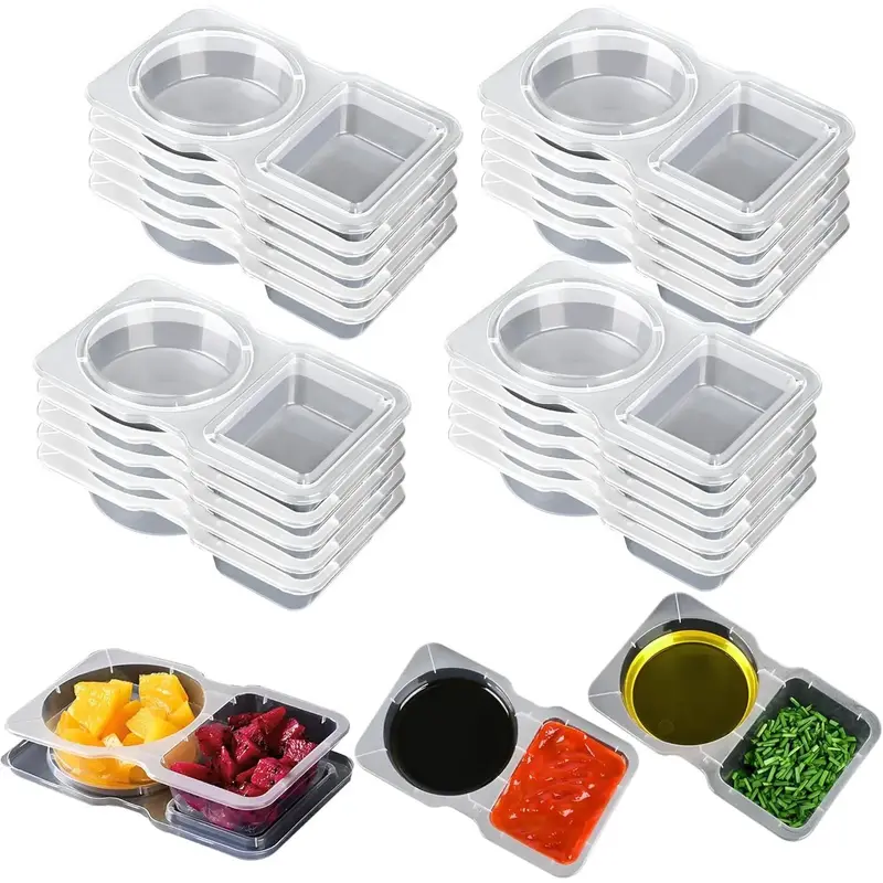 Double Compartment Condiment Container Set - 20PCS Reusable Snack Container with Lids, Includes Various Condiments and Kitche...