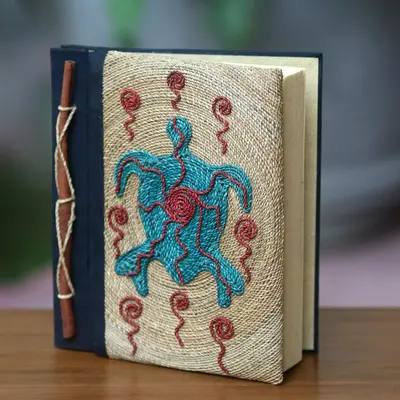 NOVICA Blue Turtle Handmade Natural Fiber Blank 50-pg Journal with Turtle Motif