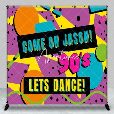 Aperturee Hiphop 90s Lets Dance Custom Name Birthday Backdrop, 3X3FT(1X1M), 15 USD, custom birthday backdrops, DZZH0G046-O
