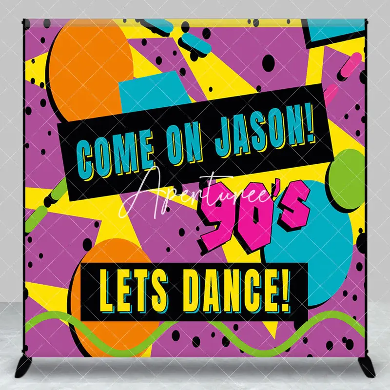 Aperturee Hiphop 90s Lets Dance Custom Name Birthday Backdrop, 3X3FT(1X1M), 15 USD, custom birthday backdrops, DZZH0G046-O