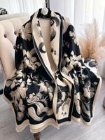 Women's Boho Floral Pattern Raw Trim Shawl Wrap, Girlfriend Gifts, Imitation Cashmere Long Scarf, Fluffy Casual Soft Warm Thi...