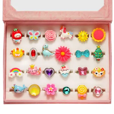 Kids Gifts Nicmore Adjustable Ring 24P Pink Sheet Cute Rings for Girls - Pink Theme, Nickel Free, Safe Materials, Suitable fo...