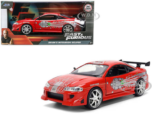 Brian's Mitsubishi Eclipse Red with Graphics Remix The Fast and The Furious (2001) Movie Fast & Furious Series 1/24 Dieca...